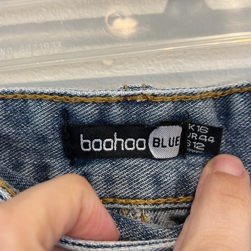 Boohoo Blue NWT Asymmetric Distressed Denim Skirt Size 12 - Picture 6 of 10